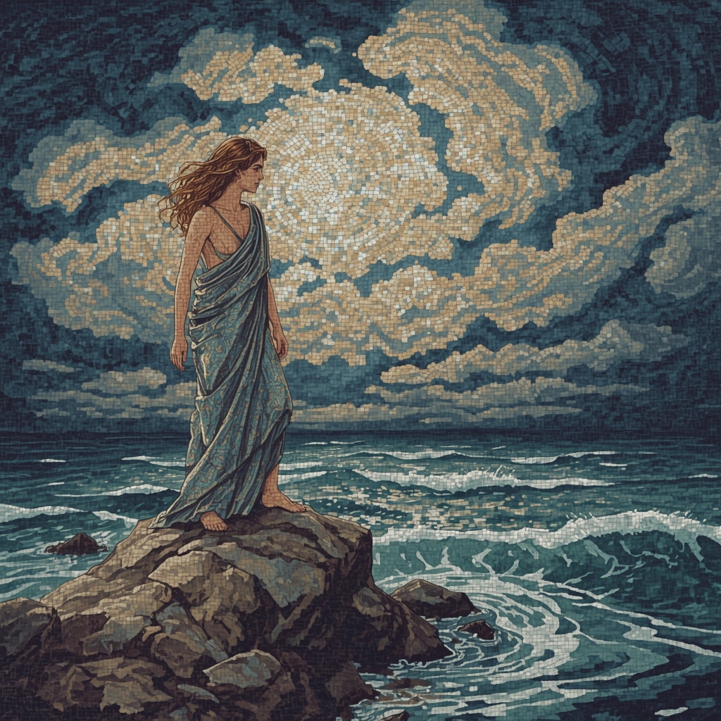 Ariadna porzucona na brzegu Naksos – mozaika w stylu antycznym