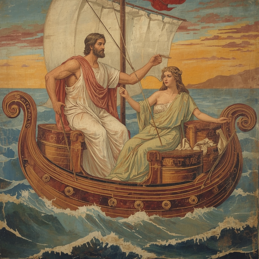 Tezeusz i Ariadna na statku – fresk w stylu antycznym
